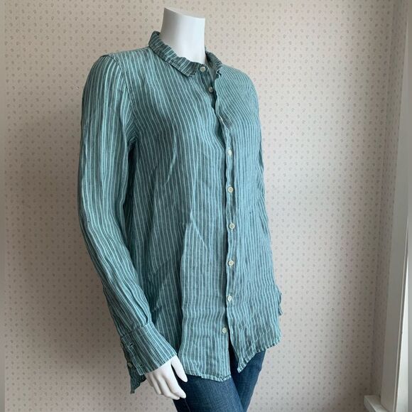 CP Shades Turquoise Stripe Button Down Marella Tunic Top Sz XS PW6 - Picture 2 of 7